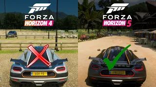 Forza Horizon 4 vs Forza Horizon 5 - Koenigsegg One 1 -  Sound & Speed Comparison