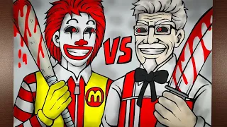 Cerita Pertarungan Psikopat, Kakek KFC VS Badut MCDONALD || DRAWSTORY