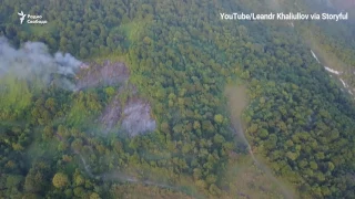 Видео с дрона: склад боеприпасов в Абхазии после взрыва
