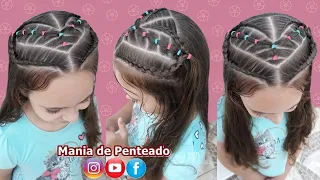 Penteado Infantil em Coração com Cabelo Solto | Heart Hairstyle with Braids and Elastics for Girls