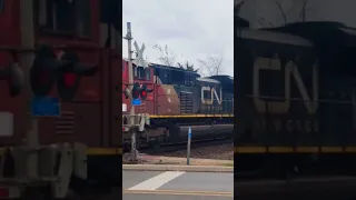 Canadian National Intermodal Train Crossing the West Chicago Railroad Diamond