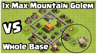 1x Mountain Golem VS Every Level Town Hall Base Clash of clans | mountain golem | mountain golem coc