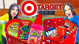 EATING ONLY RED FOOD AT TARGET FOR 24 HOURS | LAST TO STOP EATING 1 COLOR CANDY WINS BY SWEEDEE