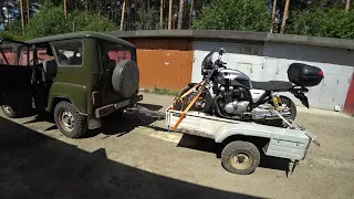 Перевозка мотоцикла Honda CB 1100 RS в автомобильном прицепе