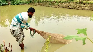 Cast net fishing - Traditional cast net fishing in village with beautiful natural (Part-383)