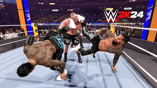 WWE 2K24 - Jey Uso & Jimmy Uso vs Brock Lesnar | Gameplay