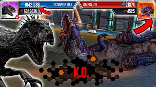 SCORPIOS REX LEVEL 999 vs OMEGA 09 LEVEL 100 | Jurassic World: The Game