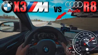 BMW X3M Competition meets Audi R8 V10 on German Autobahn✔