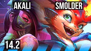 AKALI vs SMOLDER (MID) | 7 solo kills, Legendary, 18/5/14 | BR Challenger | 14.2