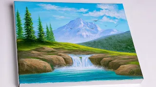Acrylic painting | Waterfall Landscape painting | Mountain Waterfall | Easy For Beginners