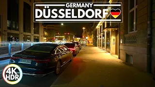 Night Walk in Germany, Düsseldorf | Walking in Düsseldorf, Binaural City Sounds | 4K-HDR