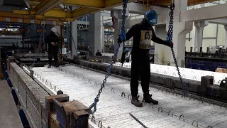 Process of Making Large-sized Slabs using Reinforced Styrofoam. Precast Concrete Factory in Korea.