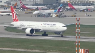 Great GE90 Sound! B773 Turkish Airlines taxi + takeoff at Stuttgart Airport