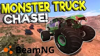 INSANE MONSTER TRUCK CHASE & CRASHES! - BeamNG Gameplay & Crashes - Cop Escape