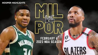 Milwaukee Bucks vs Portland Trail Blazers Full Game Highlights | Feb 6 | 2023 NBA Season