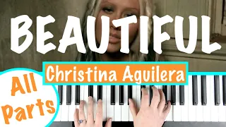 How to play BEAUTIFUL - Christina Aguilera Piano Tutorial Chords Accompaniment