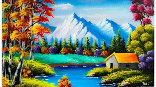 Mountains  Lake ||  Acrylic Landscape Painting  on Canvas for beginners