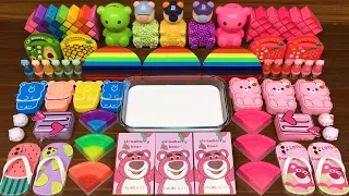 RAINBOW vs PINK BEAR! Mixing random into GLOSSY SLIME! Relaxing Video #139