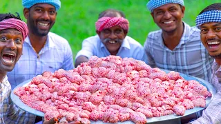 BRAIN RECIPE | 100 Goat Brains | Brain Fry Recipe Cooking in Village | Traditional Goat Parts Recipe