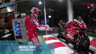Michel Pirro riding Ducati V4R on Moto Trainer. Motorbike simulator, Simulateur moto, Simulador moto