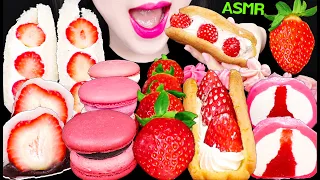 ASMR STRAWBERRY DESSERTS *FRUIT SANDO, RICE CAKE, MERINGUE, OMELETTE 딸기 산도, 딸기 찹쌀떡, 오믈렛 먹방 MUKBANG