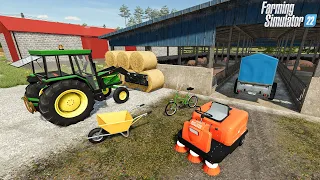 Cleaning the barn with small tractors and wheelbarrow | Farming Simulator 22