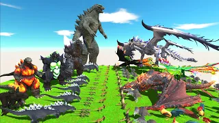 Dinosaurs Revolt Battle with Godzilla 2014 VS Team Dragon + Phoenix -Animal Revolt Battle Simulator