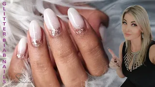 Glitter gradient nails. Glitter cuticle fade natural nails. Biab on natural nails ombre.