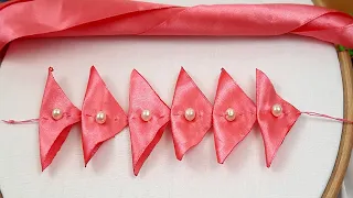 DIY ! Ribbon Flower Work - Hand Embroidery Amazing Trick - Sewing Hacks - Easy Flower Making