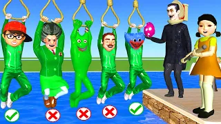 Squid Game - Scary Teacher 3D Throw Eggs 3 Times Challenge Miss T vs 2 Neighbor Loser