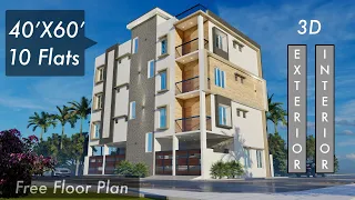 40X60 Feet Apartment Design with 10 Flats | 12X18 Meters Design