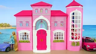 Barbie Malibu House Unboxing & Setup! Pink Dollhouse Rumah boneka Barbie Casa de boneca