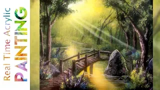Painting a Golden Forest River Landscape in Real Time with Acrylics!