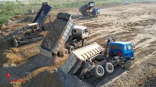 Incredible Dump Truck Soils Failed Heavy Power Helping Caterpillar 320 Excavator