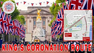 King’s Coronation Route Walk: WESTMINSTER ABBEY to BUCKINGHAM PALACE.! (update)