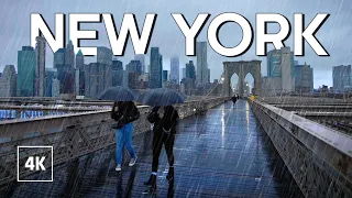 RAINY WALK on Brooklyn Bridge NYC ☔ RAIN Walking Tour New York 12 HOURS