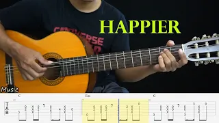 Fingerstyle Happier - Marshmello ft. Bastille - Guitar Tutorial TAB