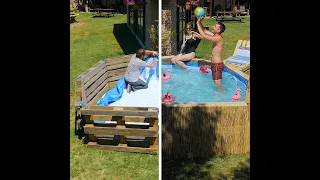 DIY backyard pool made of OLD pallets #shorts #backyard #pool #garden #recycle #diy