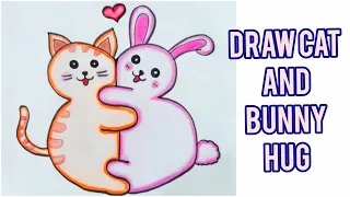 Drawing Cute Cat and Bunny Hug #draw #drawing #art