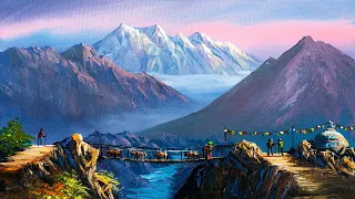 Nepali Painting | Painting a Beautiful Mountain Landscape with Acrylics | Art Candy | Nepali Artist