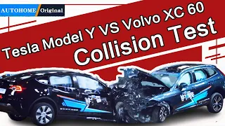 #Tesla #Model Y VS #Volvo XC 60 Collision Test! The cars with the highest safety ratings!#autohome