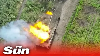 Russian tanks explodes in huge fireball as Ukrainian forces strike near Bakhmut