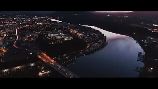Relaxing music with city view over drone