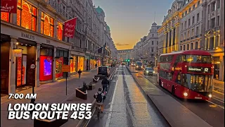 7AM London bus ride through the heart of London - Oxford St, Piccadilly, Big Ben - Bus Route 453 🚌