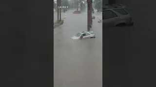 Video in Cathedral City where the entrance to a gated community was covered in flood waters #socal