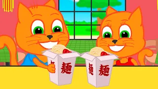Cats Family in English - Wok Noodles Cartoon for Kids