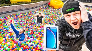 FIRST TO FIND iPHONE IN RAINBOW POOL BALL PIT!