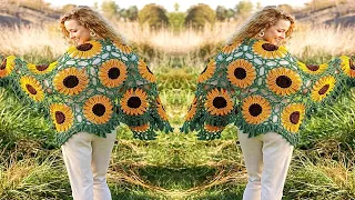 كروشيه شال زهرة دوار الشمس بوحده سهله ومميزه Sunflower shawl easy and distinctive crochet