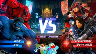 VENOM & BLUE HULK VS WINTER SOLDIER & MONTER HUNTER FIGHT IN MARVEL VS CAPCOM INFINITE WITH OGGY