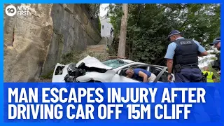 Driver Survives 15 Metre Fall After Losing Control Of Car & Plunging Off Cliff | 10 News First